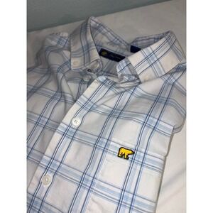 Jack Nicklaus Mens XL Blue White Plaid Long Sleeve Golden Bear Button Down Shirt